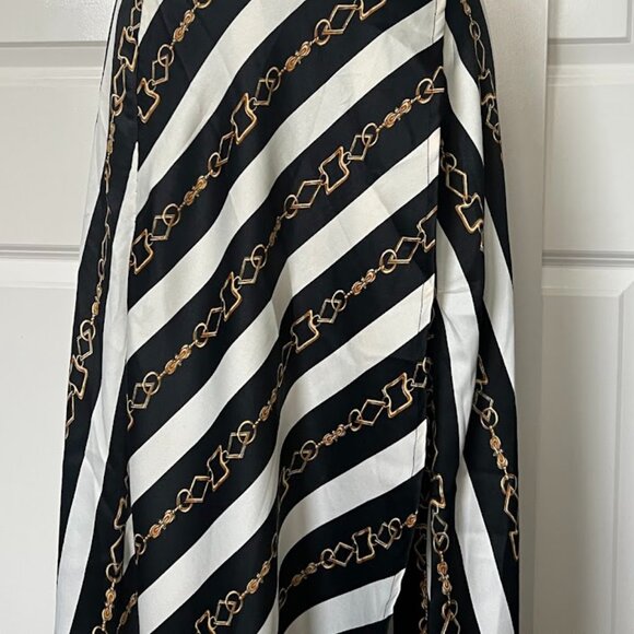ASOS Black White Stripe Gold Chain Wrap Midi Long Skirt Size 2 - Picture 3 of 13